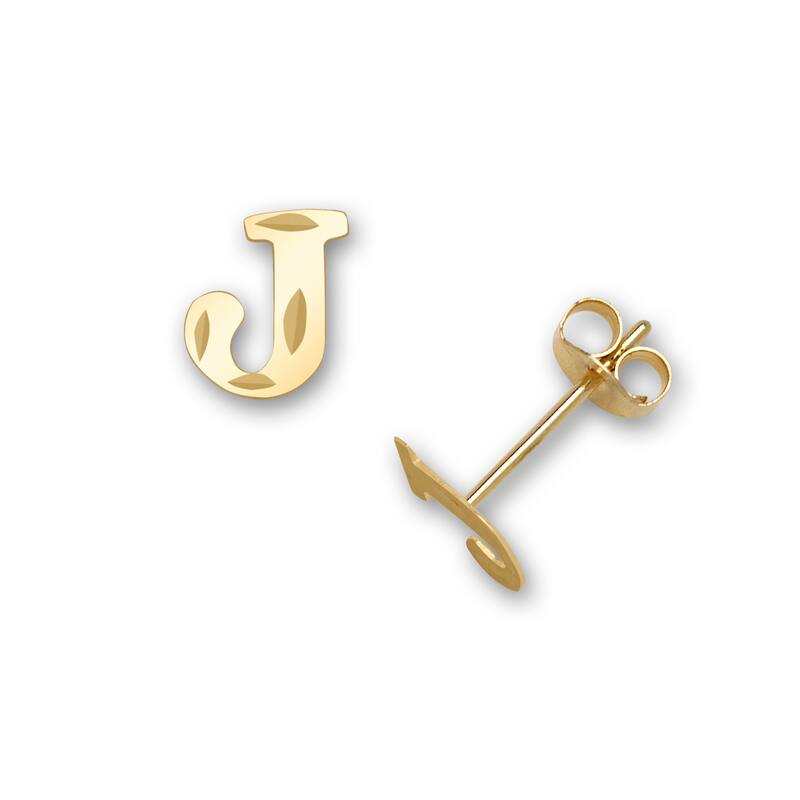 Curata Solid 14k Yellow Gold Diamond-cut Monogram Initial Pair Earrings - Orange - J