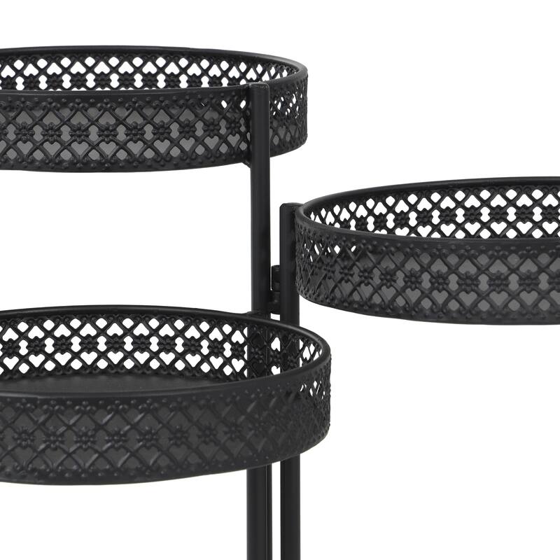Metal Curved Folding 3 Tier Indoor Outdoor Plantstand with Floral and Scroll Patterns - Gold, Black, Silver - Roche River Decor