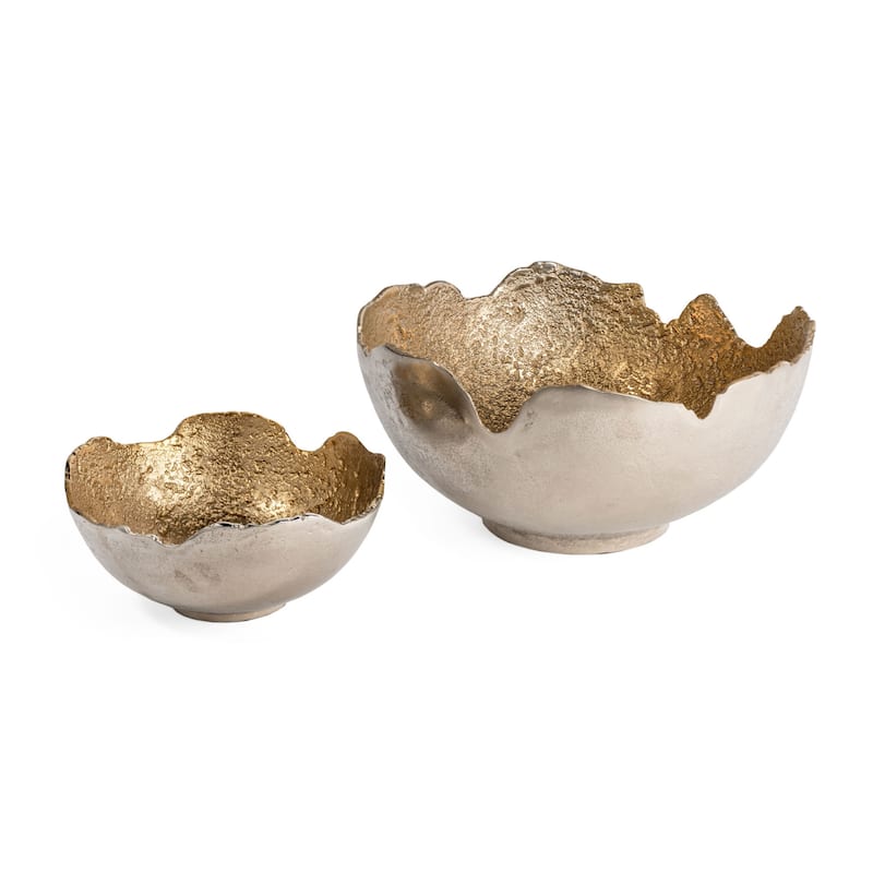 HomeRoots Set of Two Gold And Silver Aluminum Decorative Bowls - 14' X '7' X '14