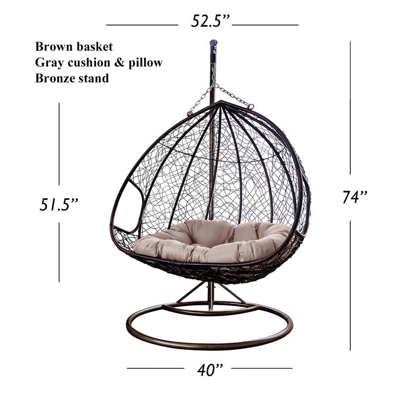 Modern Outdoor 2 Person Wicker Double Hanging Egg Swing Chair