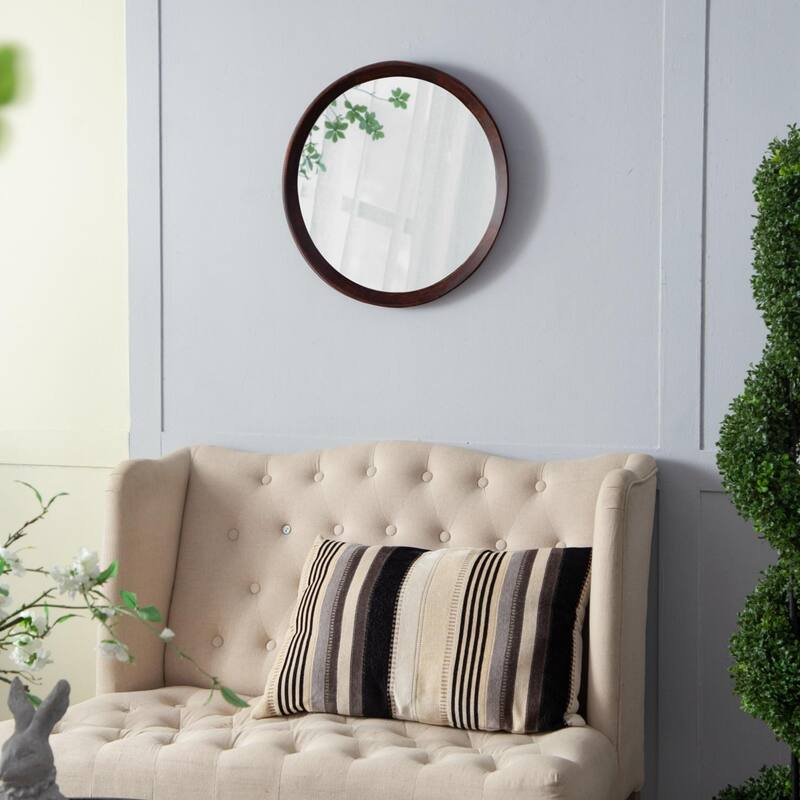 Round mirror with solid wood frame