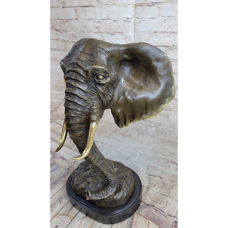 Abstract Floating Imitative Elephant Head Bust Bronze Sculpture Statue Art Africa