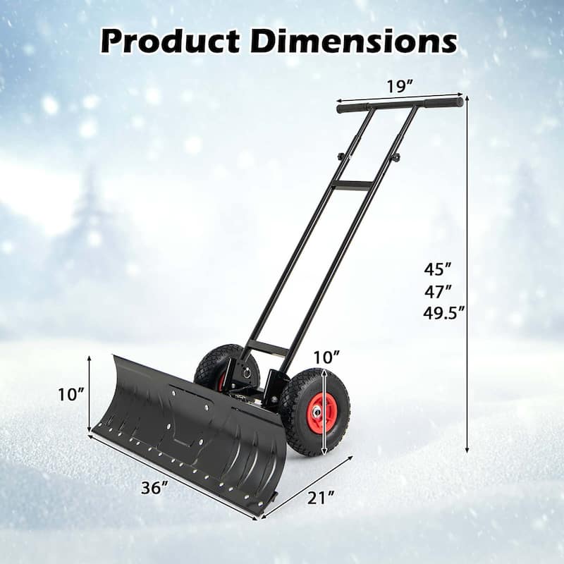 Costway 36" Snow Shovel Pusher with 10" Inflatable Wheels Adjustable - See Details