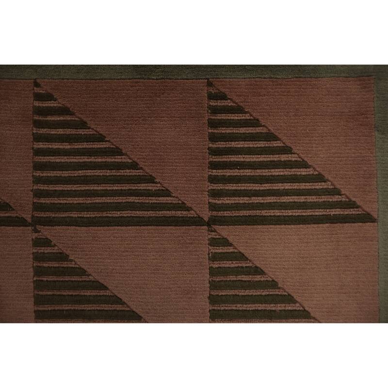 Hand Knotted Oriental 100% Wool Carpet Modern Geometric Pink Nepalese Area Rug - 8' 3'' X 4' 11''