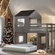 preview thumbnail 1 of 10, Wooden Twin Over Full Bunk Bed, Loft Bed with Playhouse, Farmhouse, Ladder and Guardrails Antique Gray
