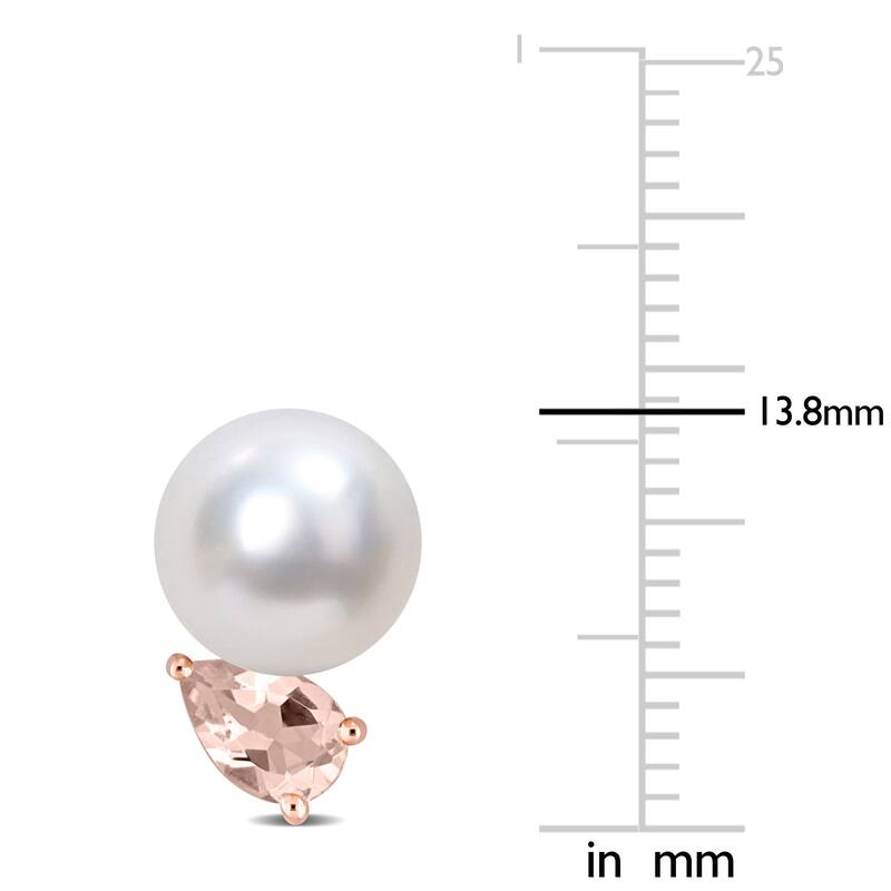 Miadora 8-9mm South Sea Cultured Pearl and 4/5ct TGW Morganite Stud Earrings in Rose Silver