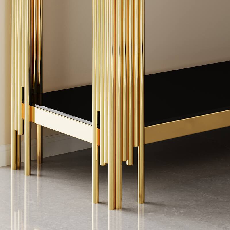 47.24"Metal Console Table with Two-Tier Design and Stainless Steel Frame