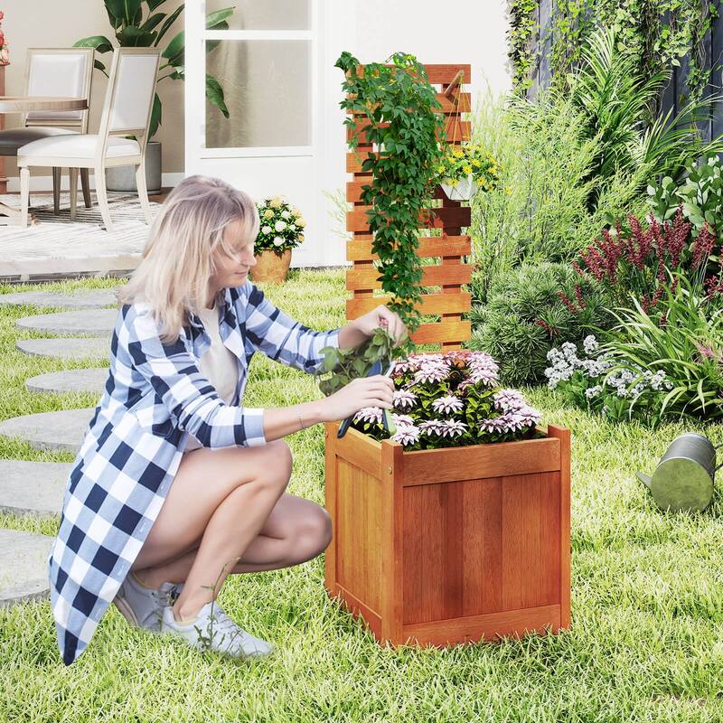 Costway 1/2 PCS Wooden Raised Garden Bed Elevated Patio Yard Planter