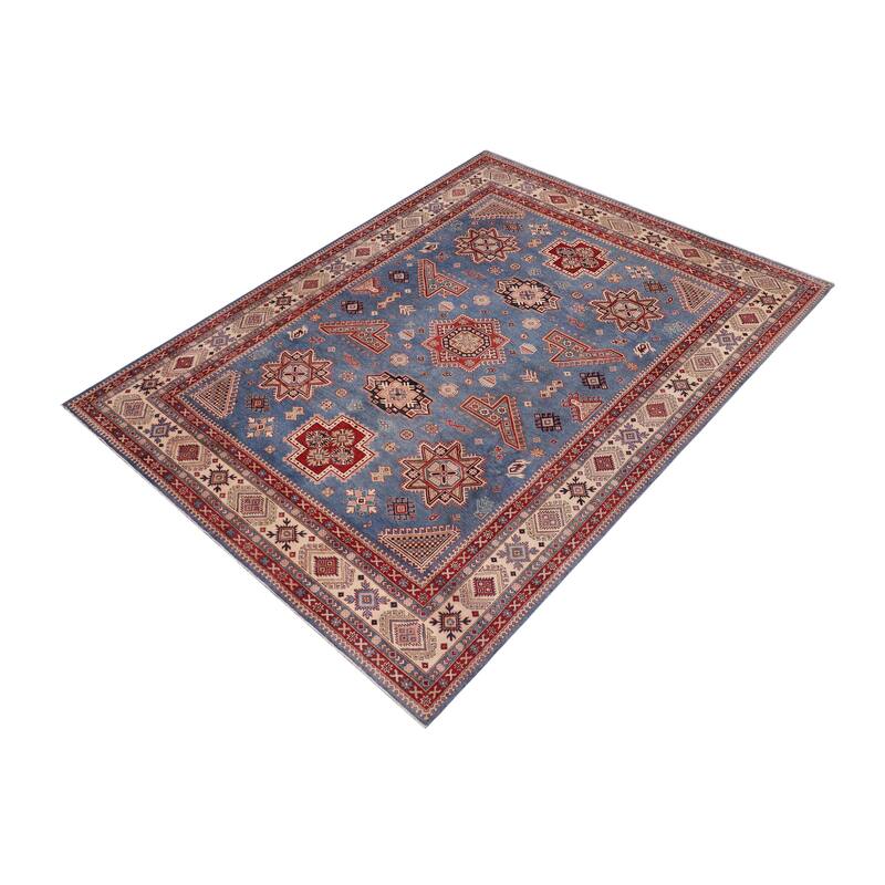 Bohemian Kazak Jaylin Light Blue/Beige Wool Rug - 10'2'' x 12'10''