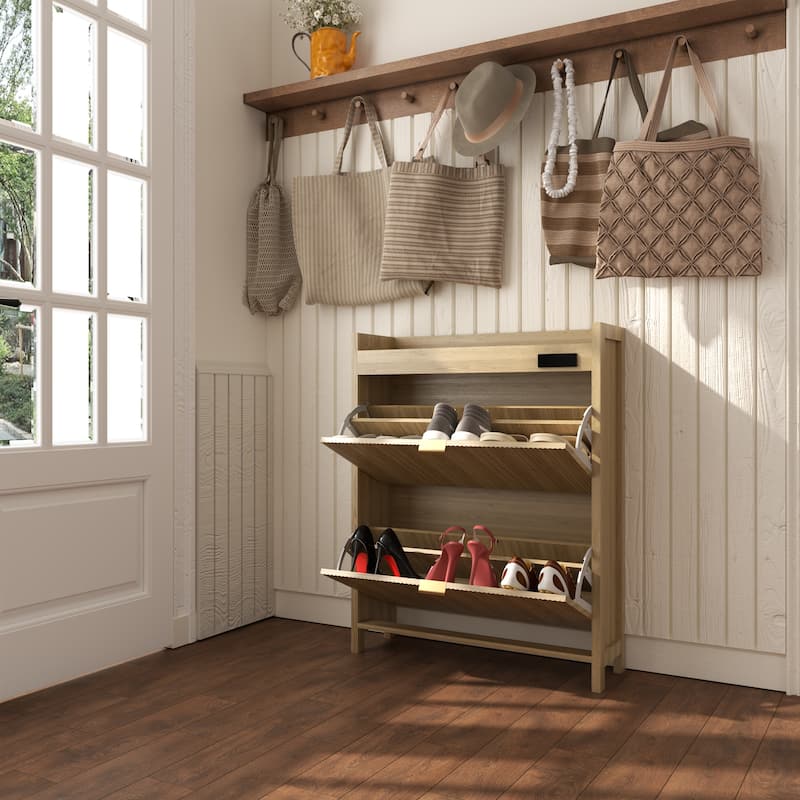 Acroma Shoe Storage Cabinet with 2 Flip Drawers Wood - 2-Tier