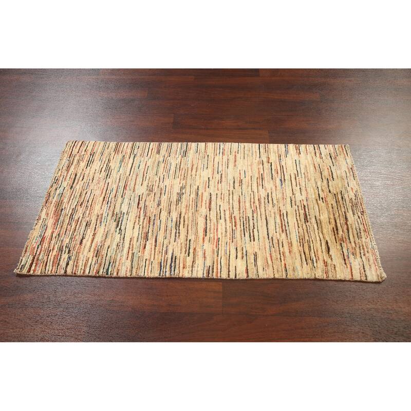 Hand Knotted Oriental 100% Wool Carpet Tribal Contemporary Beige & Ivories Gabbeh (kashkoli) Area Rug - 4' 8'' X 2' 6''