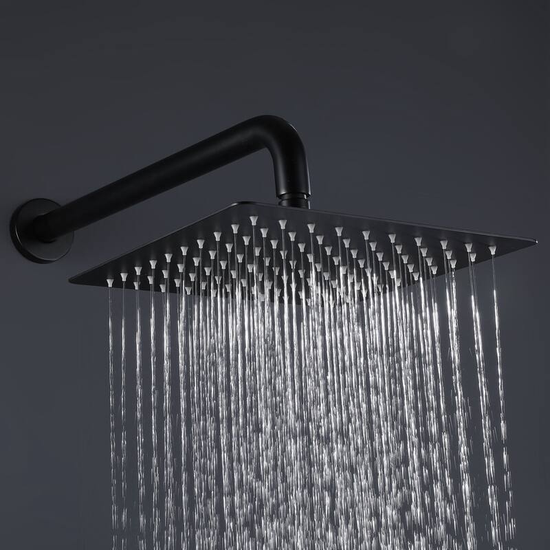Matte Black Three Handle Shower System with Shower Head 10 inch Bed