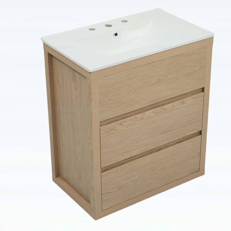 30 Inch Freestanding Bathroom Vanity with Ceramic Sink,2 Full-Extension Drawers