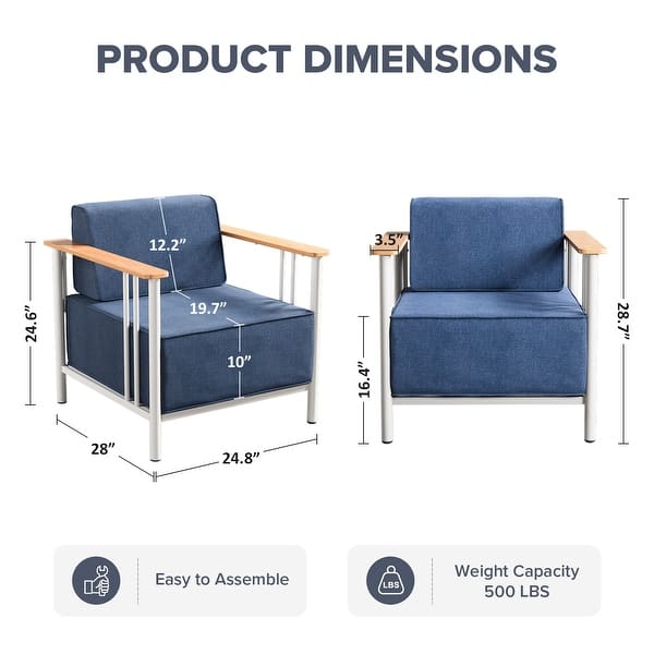 dimension image slide 0 of 2, Gymojoy Luxury Patio Chair Set of 2 - 10" Extra Thick Cushions & Industrial Steel Frame - All-Weather Outdoor Furniture
