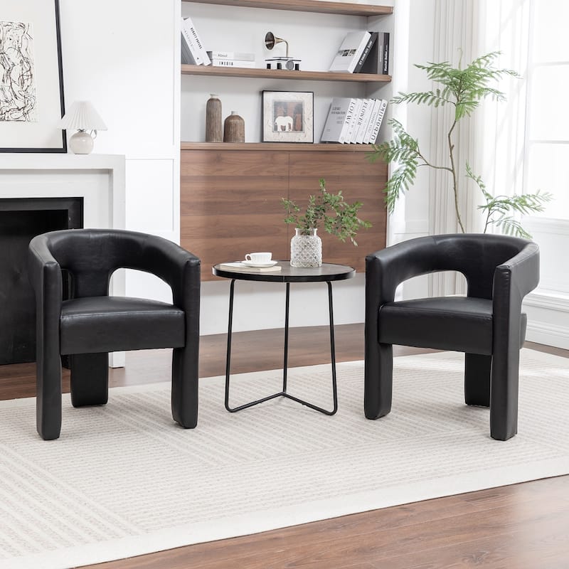 SEYNAR Modern Glam PU Leather Upholstered Dining Chair, Open-Back Accent Chair Set of 2 - Black