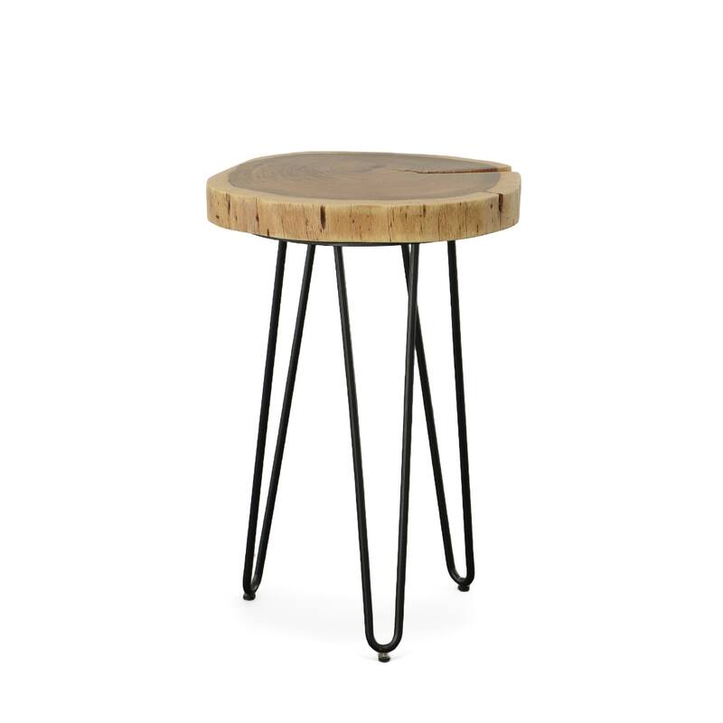 Wood Live Edge End Table with Iron Hairpin Legs - 22” x 22” x 26” (D x W x H) - Black-Brown
