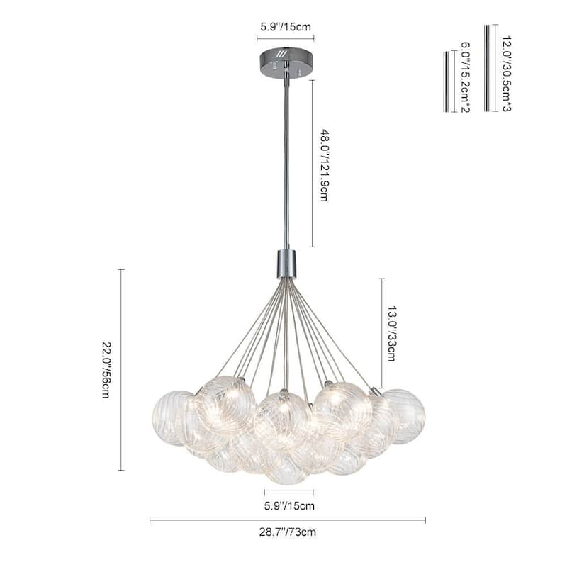 Chrome 19-Light Dimmable LED Ribbed Glass Bubble Chandelier
