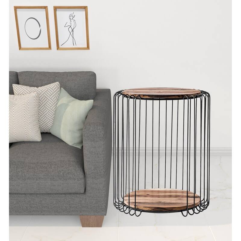 HomeRoots 24" Modern Black and Rustic Brown Round End Table - Brown and Black - Wood