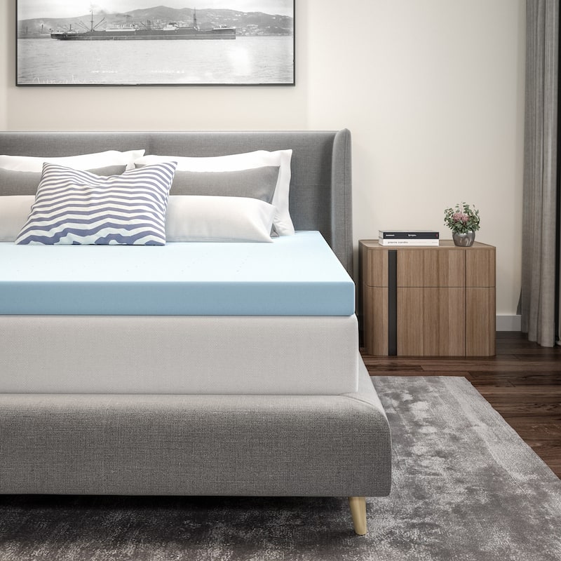Gel Infused Hypoallergenic Cooling Memory Foam Mattress Topper - Blue - King - 3 Inch