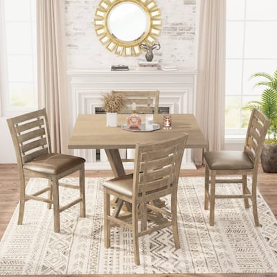 5 PCS Counter Table Set for 4 with Square Solid Wood Table