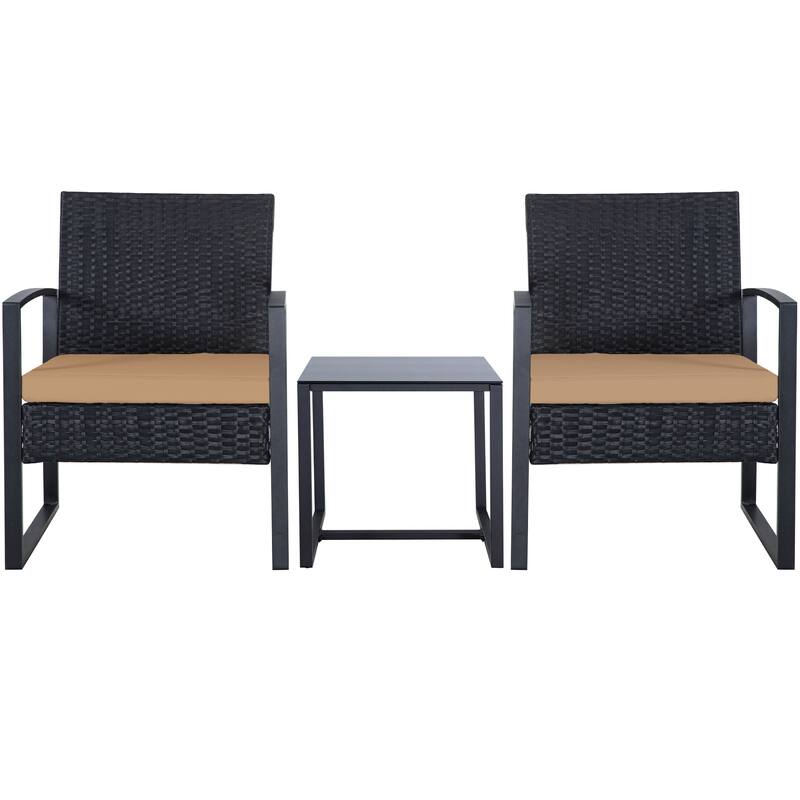 3-Pieces Wicker Patio Conversation Set Outdoor Chairs with Cushions