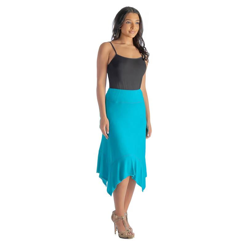 24seven Comfort Apparel Solid Color Knee Length Elastic Waist Handkerchief Skirt