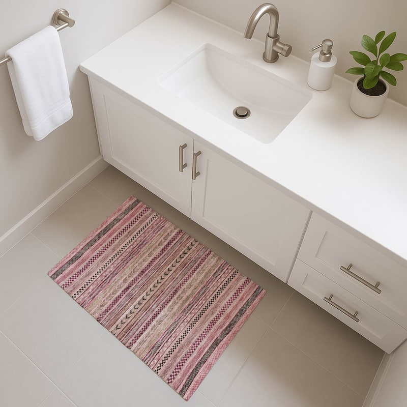 Premium Washable Super Soft Boho Stripes Mayfield Rug - Pink - 1'8" x 2'6"