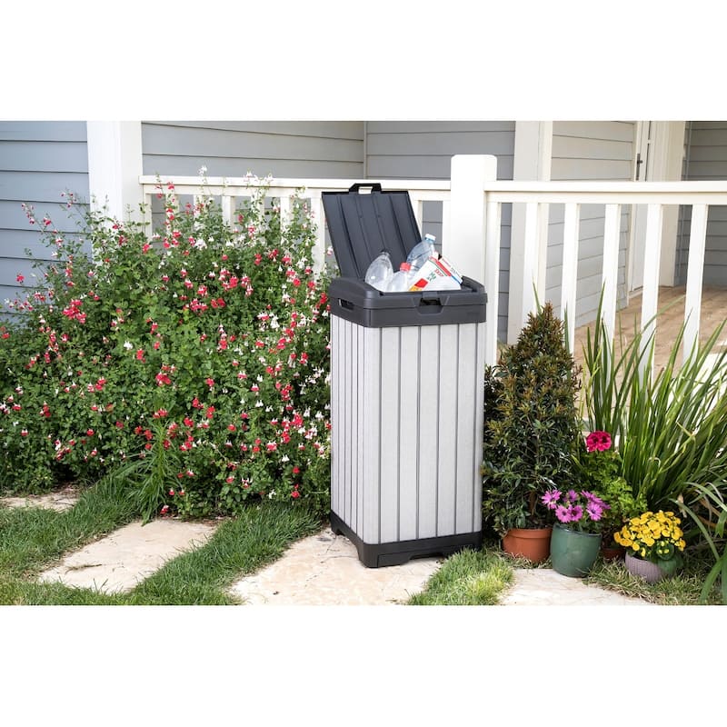 Keter Rockford 39 Gallon Durable Resin Outdoor Trash Can For Indoor and Outdoor with Secure Lid