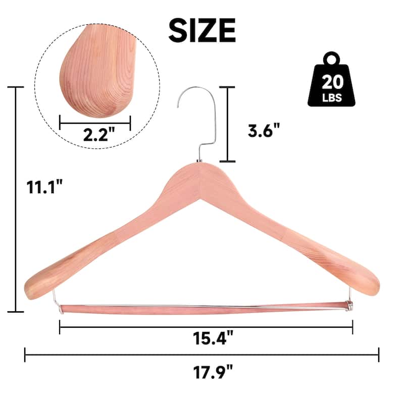 BP4U Premium Wide Shoulder Wooden Suit Hangers, Heavy-Duty Non-Slip Solid Wood Coat Hangers with Locking Bar