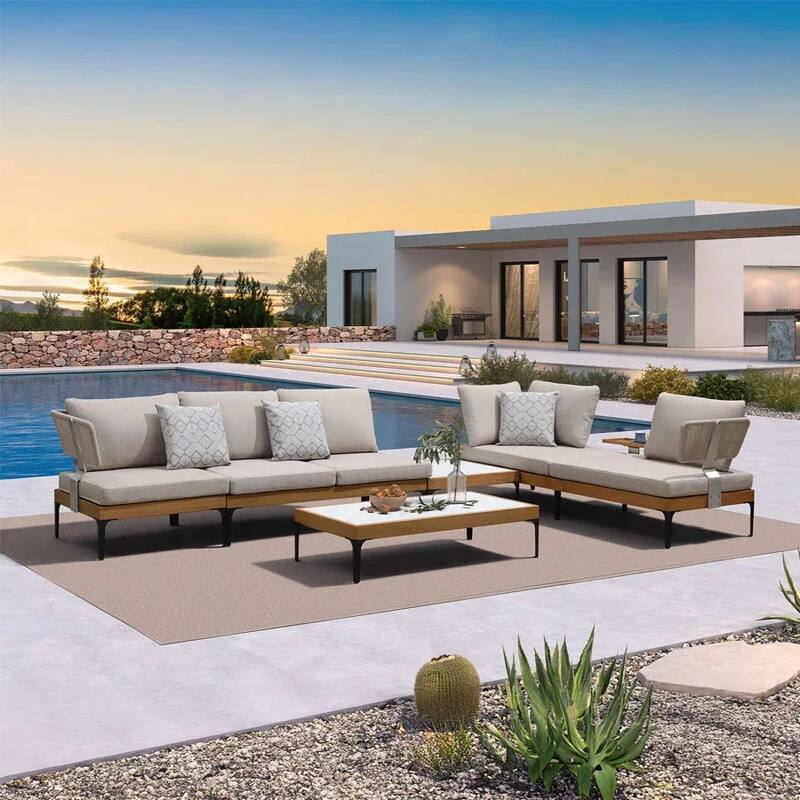 PURPLE LEAF Melben Light Grey Modular Outdoor Sectional with Cushions Flexible Layout Patio Conversation Set Couch - L-shaped B(5-Piece)