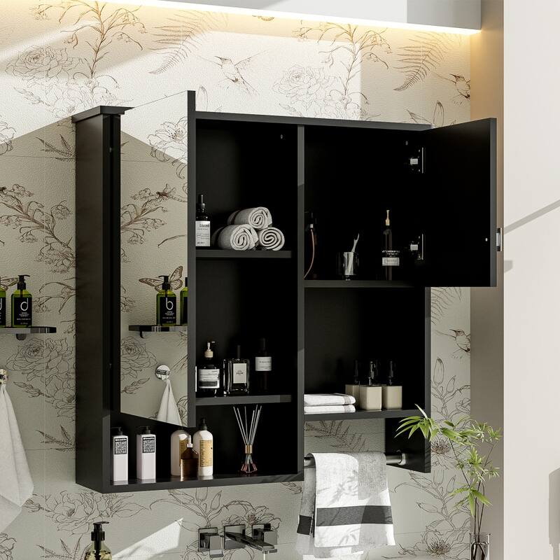 29'' x 28'' Wall Mounted Bathroom Medicine Cabinet with Mirror and Towels Bar