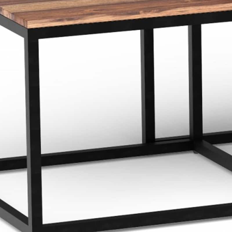HomeRoots Set of Three 47" Natural And Black Solid Wood And Iron Coffee Table