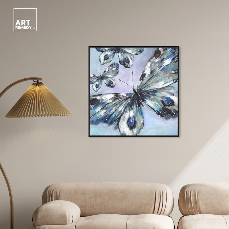 Art Remedy Butterfly Trio Framed Butterfly 1 Piece Canvas Wall Art