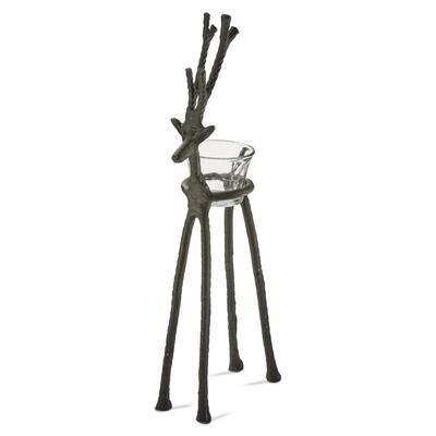Rustic Tall Reindeer Tealight Holder Black Aluminum 14in for Christmas Candle Decor