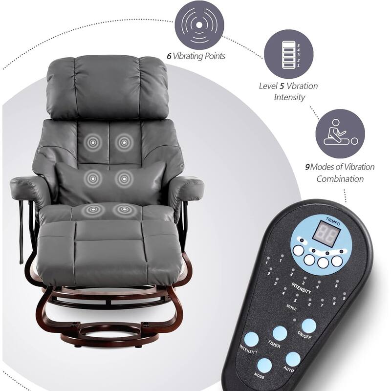 MCombo Set of 2 Recliner Chair with Ottoman Vibration Massag Faux Leather 9068