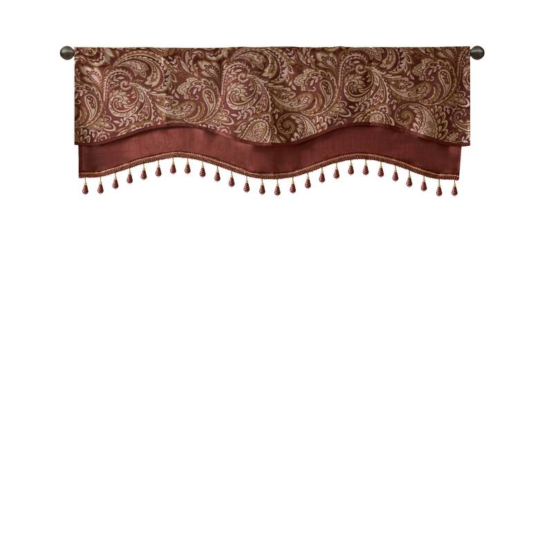 Madison Park Whitman Jacquard Window Rod Pocket Valance with Beads - 50 x 18"