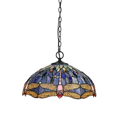 Tiffany-Style Dragonfly-Design 3-light Dark Bronze Pendant