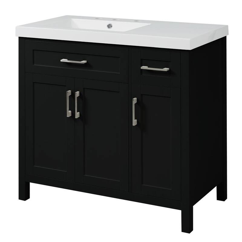 36" Bathroom Vanity Cabinet with Resin Integrated Sink - 2 Drawers, 3 Doors