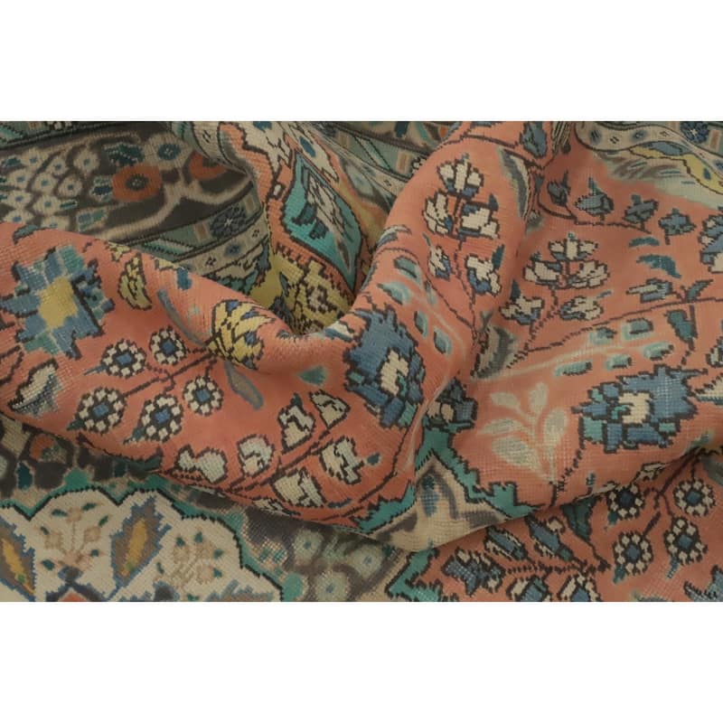 Hand Knotted Oriental 100% Wool Carpet Traditional Medallion Coral Tabriz Area Rug - 9' 9'' X 6' 3''