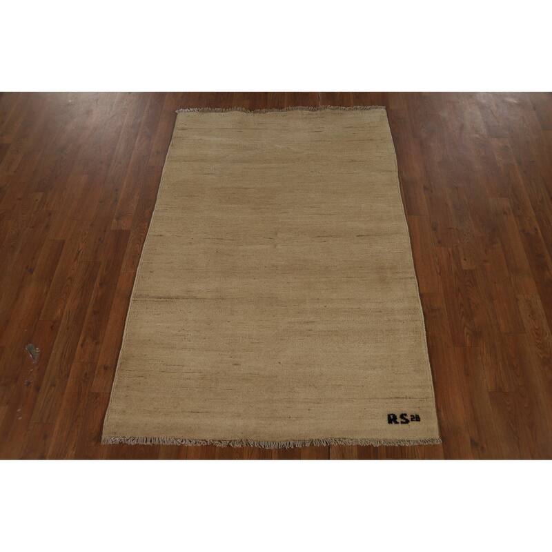 Gabbeh Modern Rug Handmade Beige Wool Carpet - 3'3" x 4'10"