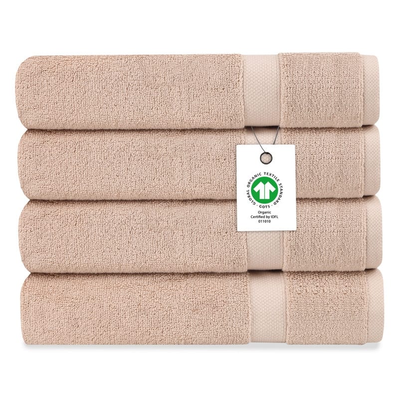 Delara Organic Cotton Luxuriously Plush Bath Sheet Pack of 4 |GOTS & OEKO-TEX Certified |650 GSM Long Staple | Quick Dry & Soft - Rose Dust