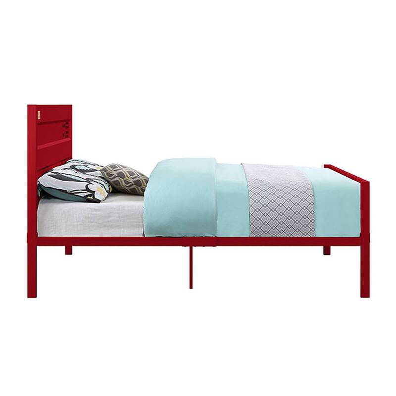 Red Industrial Style Metal Platform Bed with Rectangular Headboard