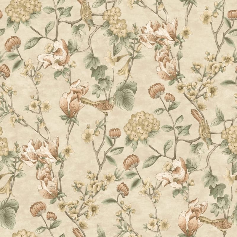 Floral Bird Trail Non-pasted Wallpaper – 396in x 20.8in - Cream