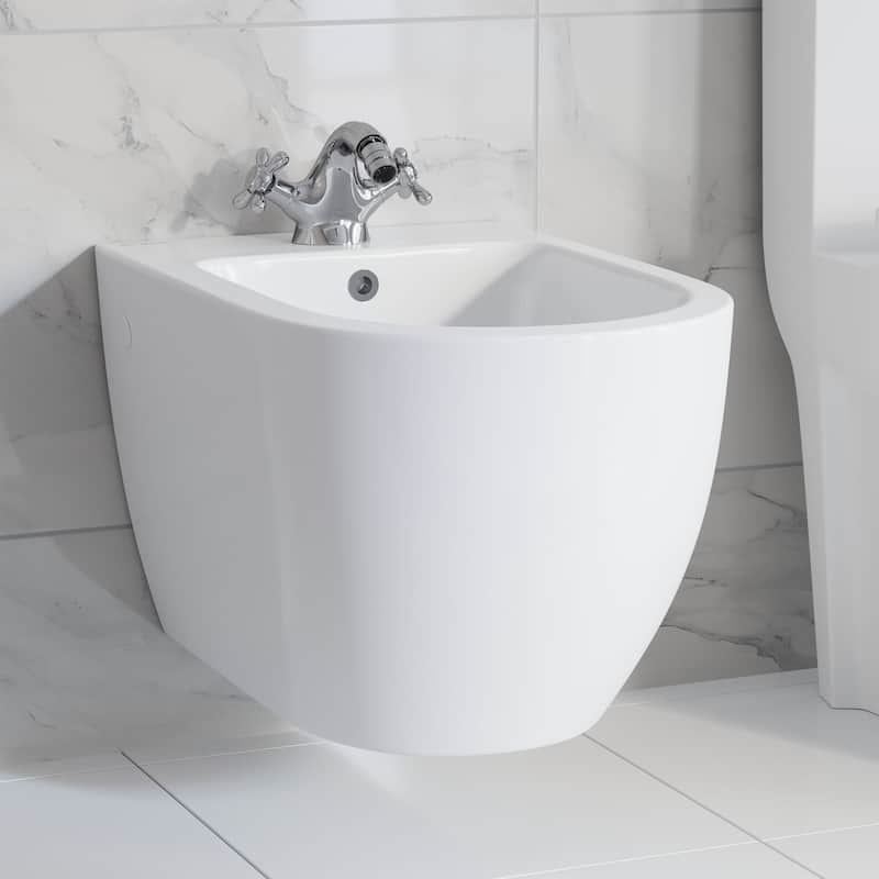 Angers Wall Hung Bidet In Glossy White - 21.65" x 14.55" 13"
