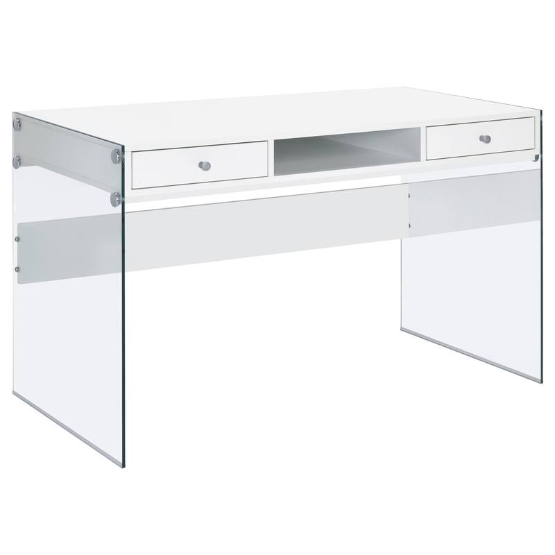 Dobrev Contemporary 48-inch 2-Drawer Writing Desk - White High Gloss