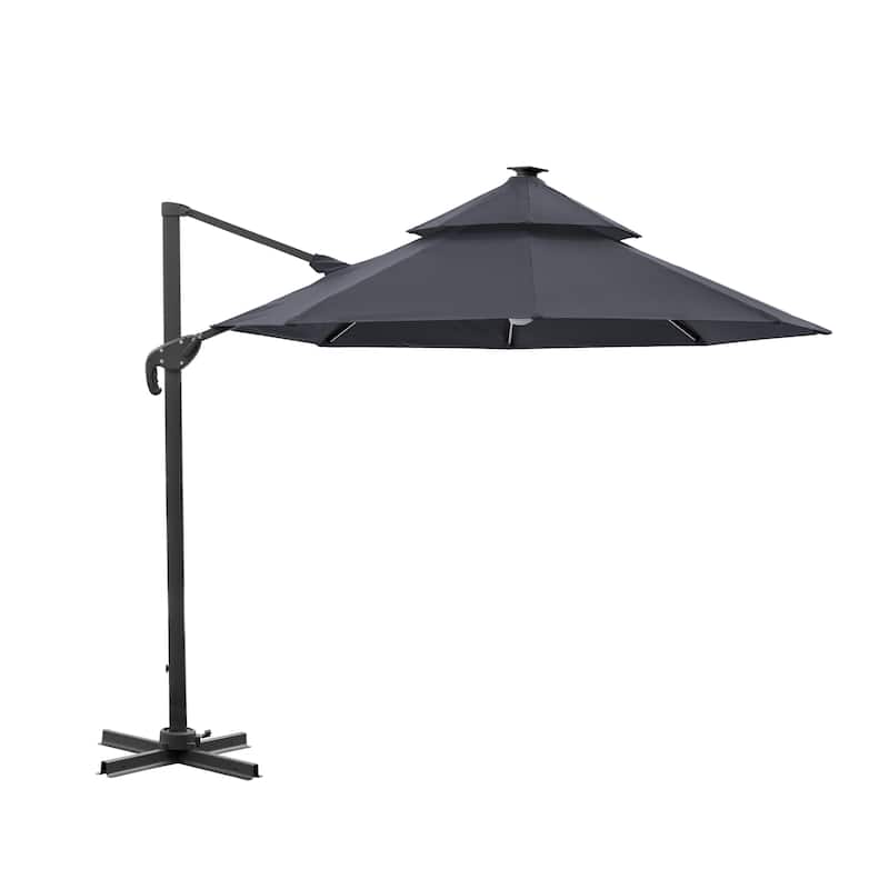 Furniture of America Spring II 10-foot LED Tube Lights Steel Cantilever Offset Tilt Roma Umbrella