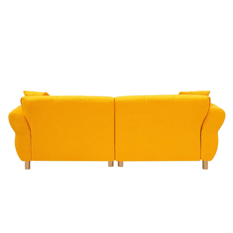 Flared Arms Sofa Square Grid Design Lounge Couch with Pillows