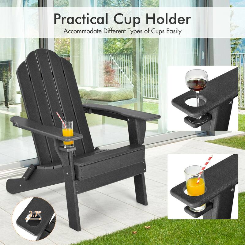 Gymax 4PCS Patio Folding Adirondack Chair Weather Resistant Cup Holder