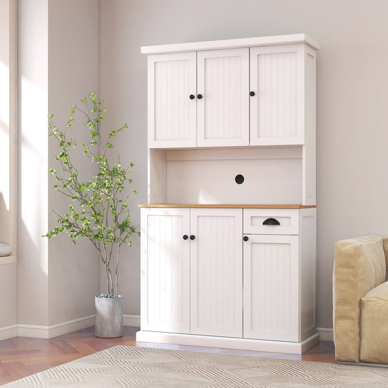 71" Kitchen Pantry with Microwave Countertop and Adjustable Shelves