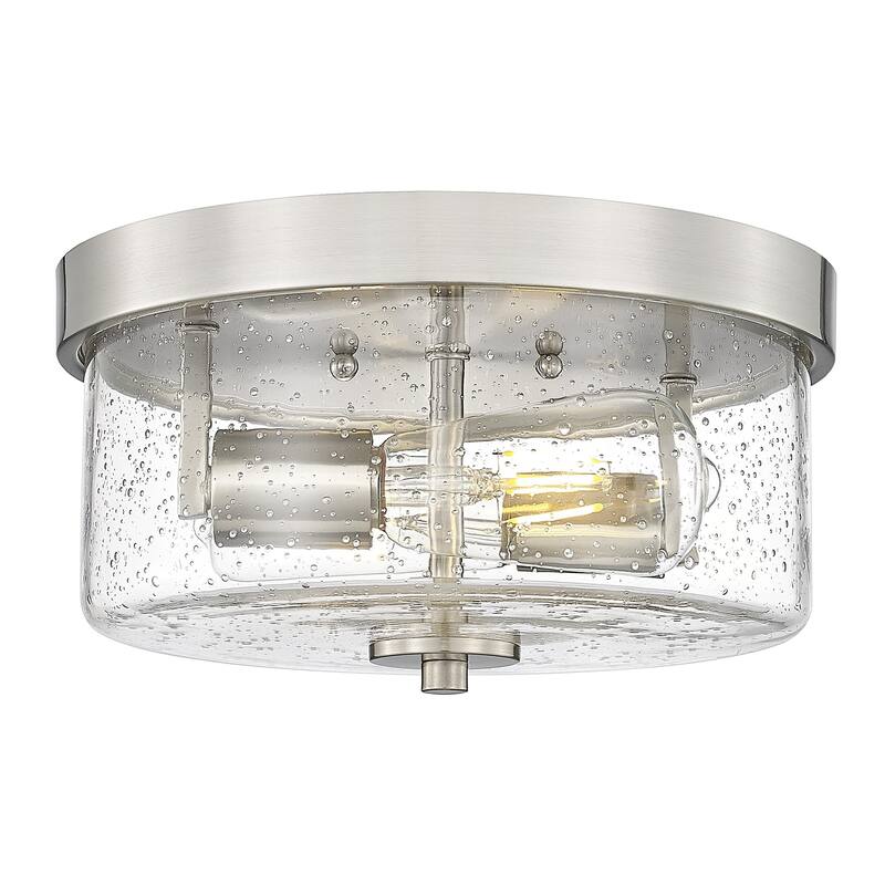 2-Light Flush Mount Ceiling Light - 10.63"L x10.63"W x5.51"H - Brushed Nickel & Seeded Glass